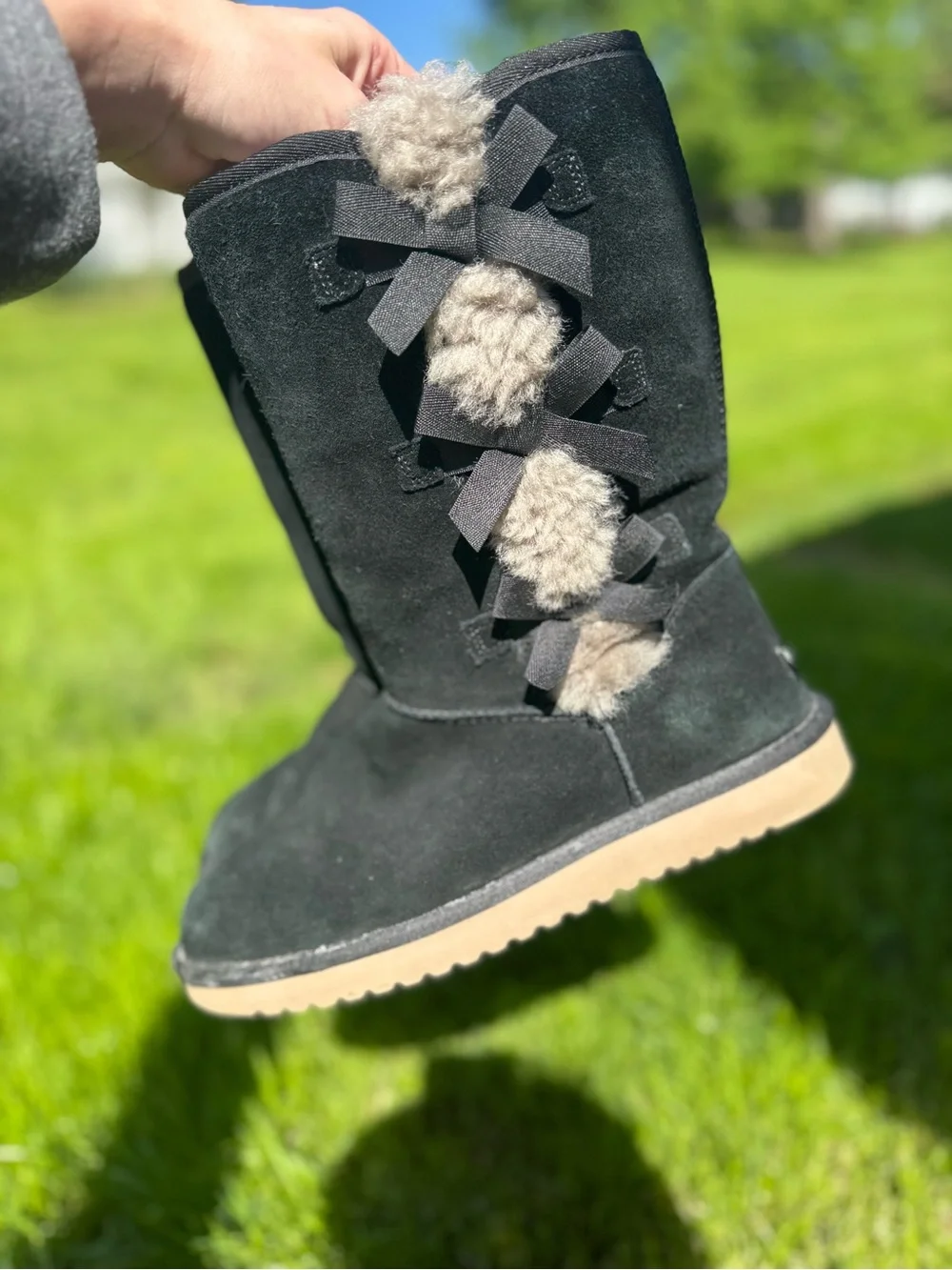 Koolaburra by UGG Black Suede Mid Calf Boots Fur Ribbon Detail Size 9